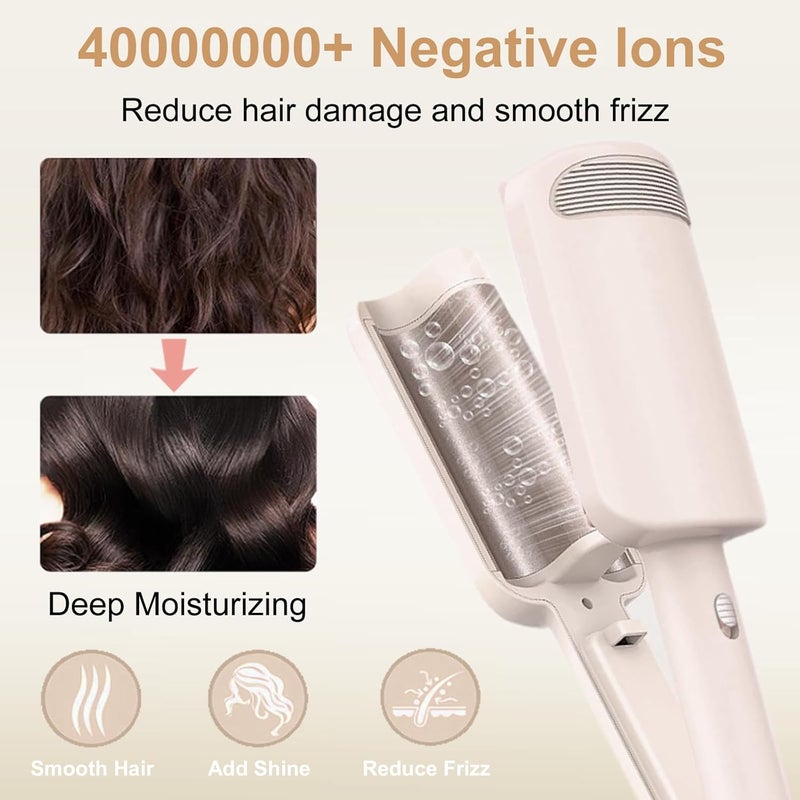 UJIO Hair Crimper for Women, 3 Barrel Beach Waver Curling Iron with 4 Temp Adjustable, Dual Voltage, Anti-Scald, Travel Lock, Fast Heating Crimper Hair Tool for All Hair Types (Beige) - Image 4